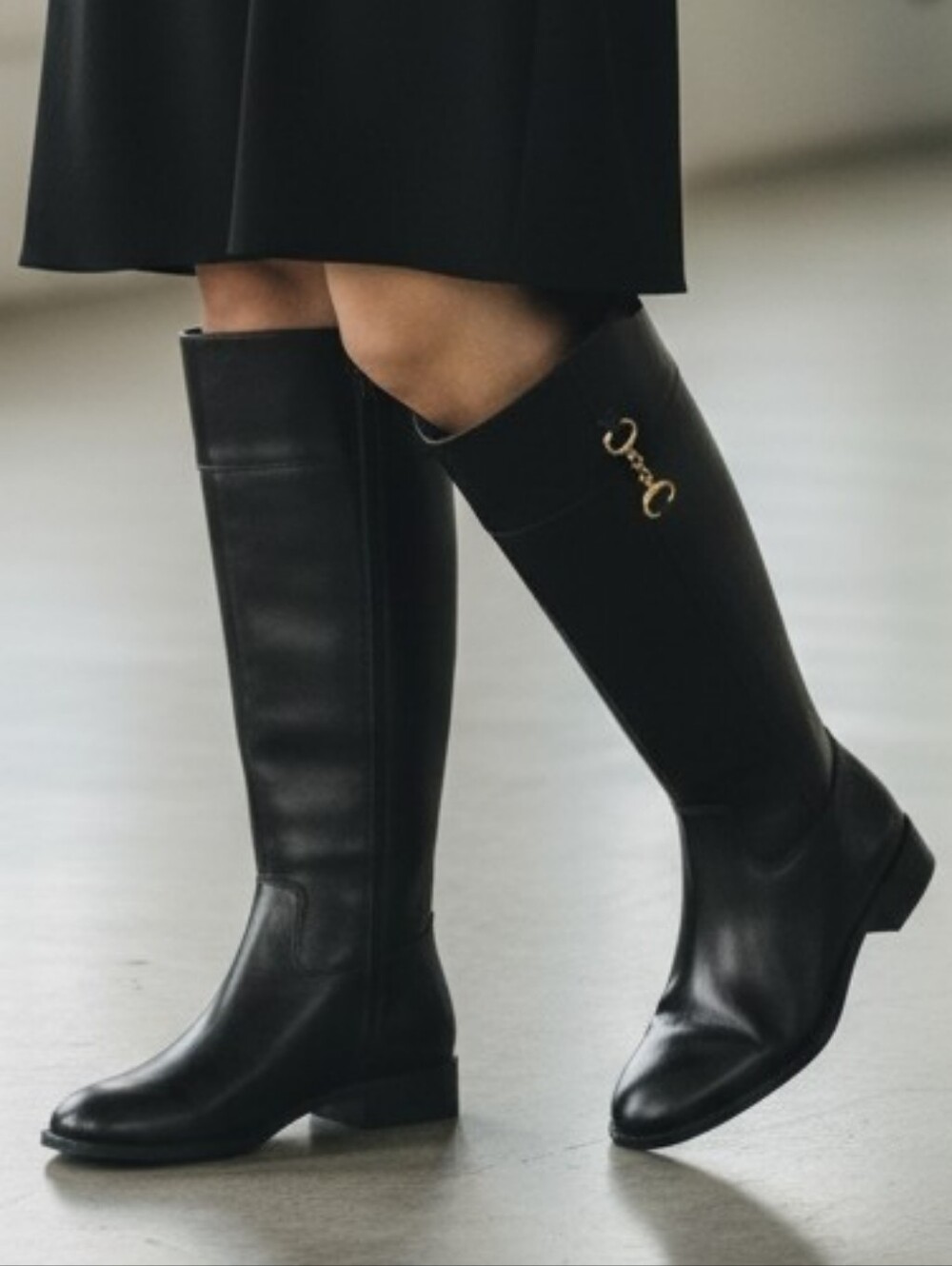 Talbots Tish Bit Riding Boots Black Knee-High Leather with Gold Bit Detail 7.5